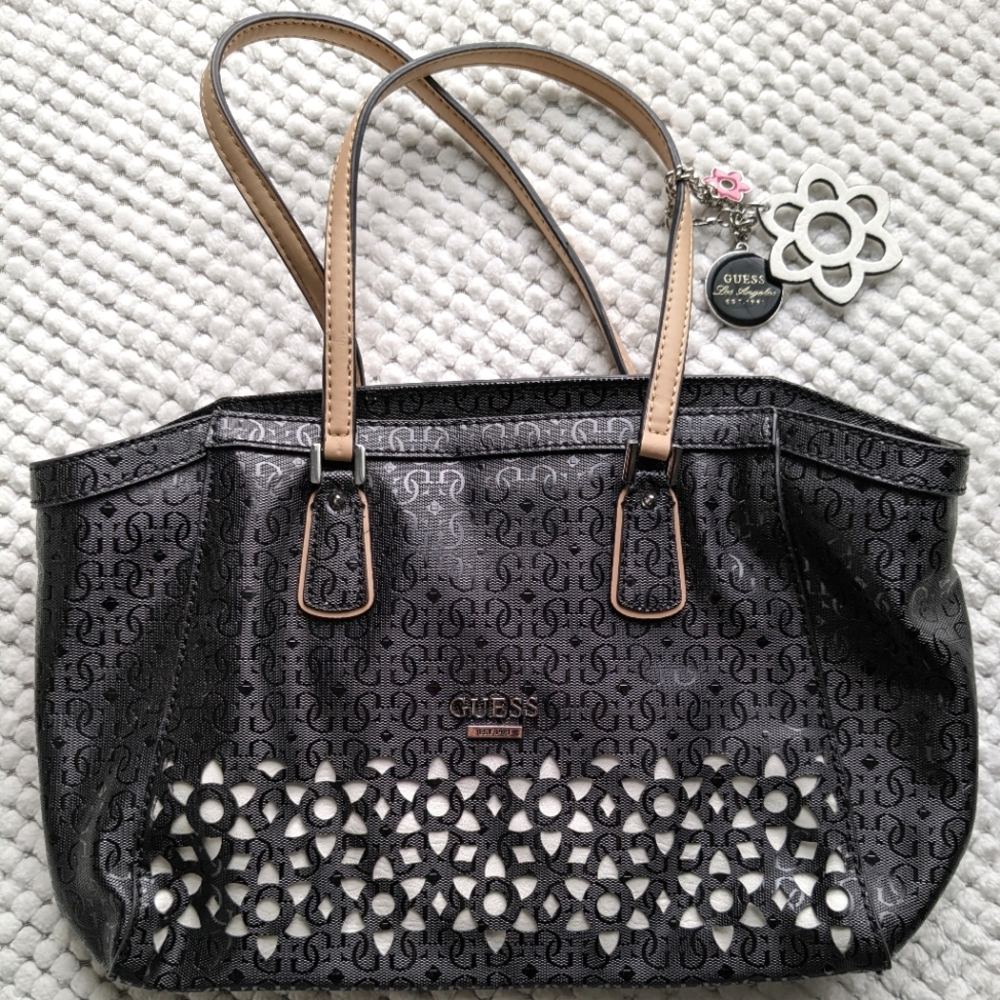 Guess Shoulder Bag- Black with White Floral Accents